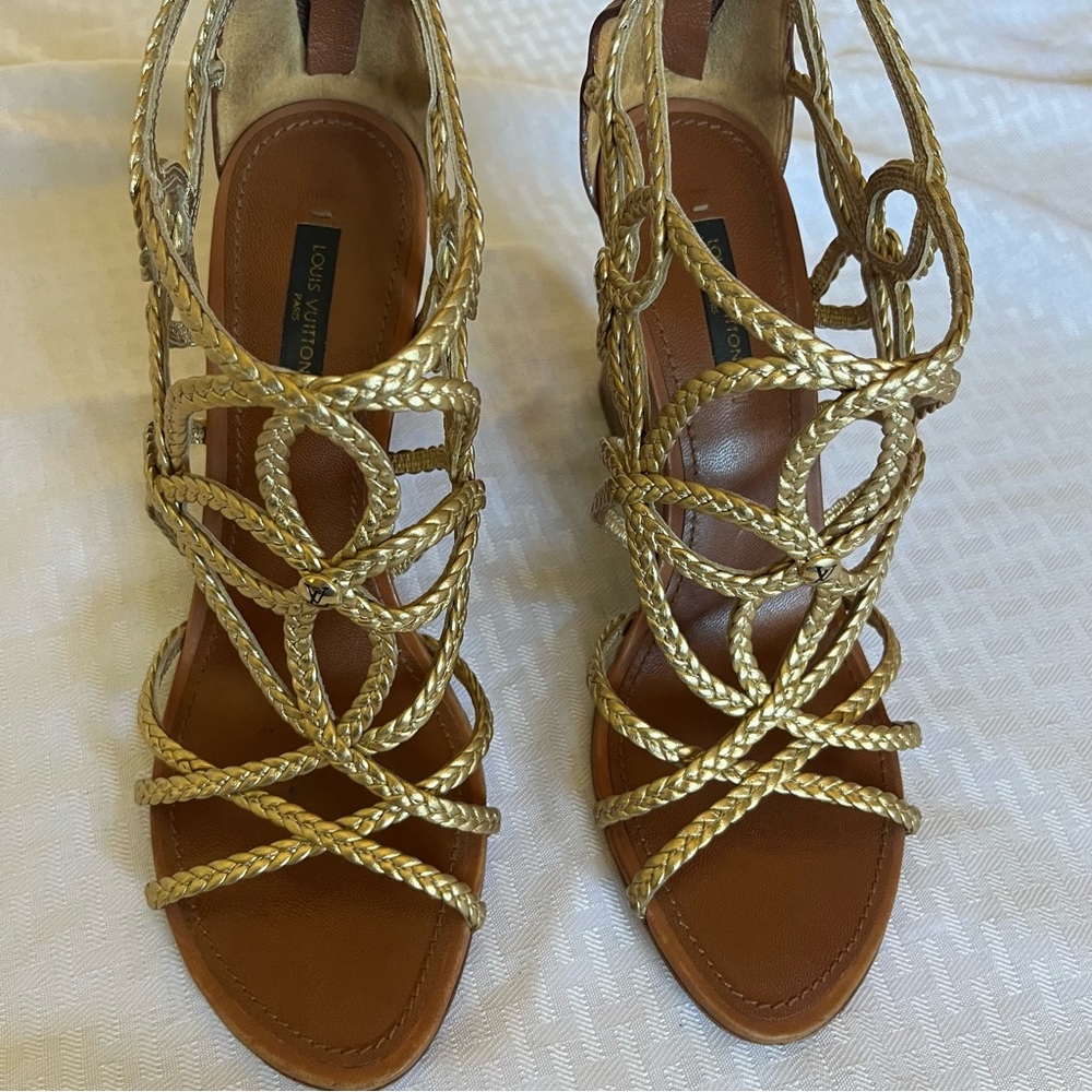 Louis Vuitton Kilim Gold Braided Wedges